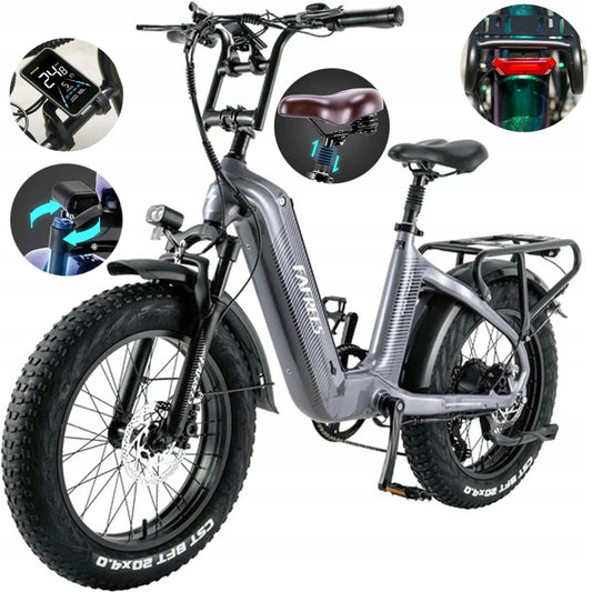 E-Bike 20-Zoll Fat Tire Elektrofahrrad Carbon Fiber 22,5AH LCD Display Shimano 7S 150 kg GrauE-Bike 20-Zoll Fat Tire Elektrofahrrad Carbon Fiber 22,5AH LCD Display Shimano 7S 150 kg Grau