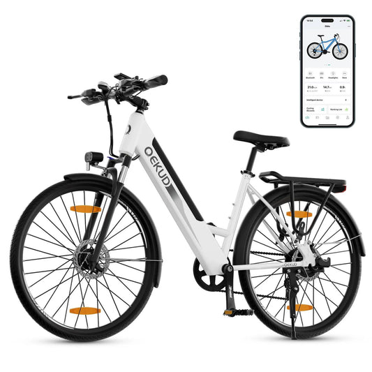 Qekud F26 pro 26-Zoll MTB Trekking E-Bikes 250W Motor mit APP 21-Gang City E-Bike Weiß mit APP
